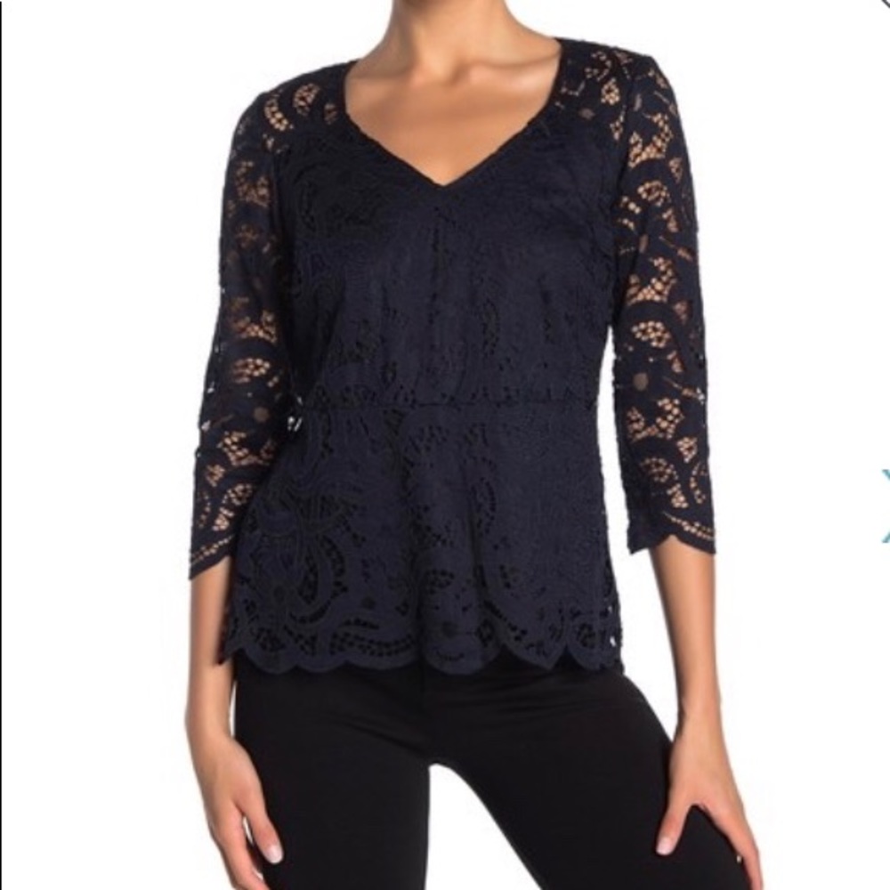 NWT Nanette Lace Scalloped 3/4 Sleeve Top XS